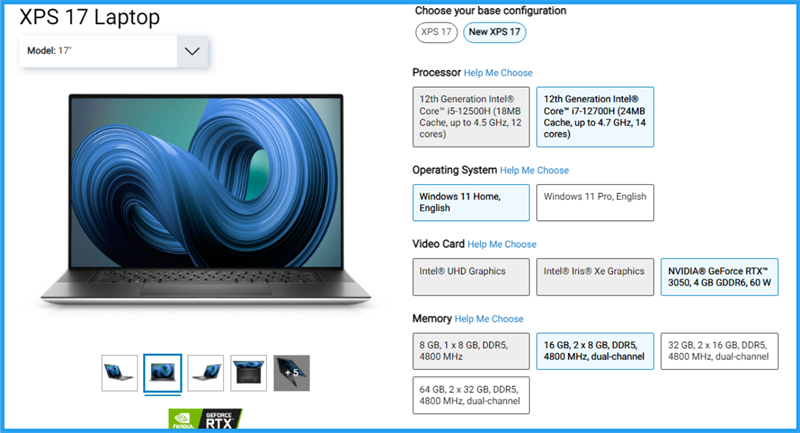 Dell XPS 15 và XPS 17 2022 Màn hình cảm ứng 4K, Card đồ họa Nvidia 4 laptop xps 15 2022 3